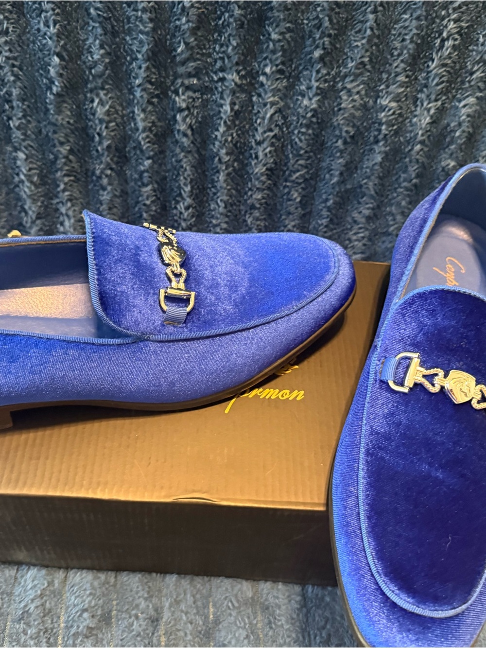 Men's Velvet Bit Loafers in Royal Blue - Picture 2 of 4